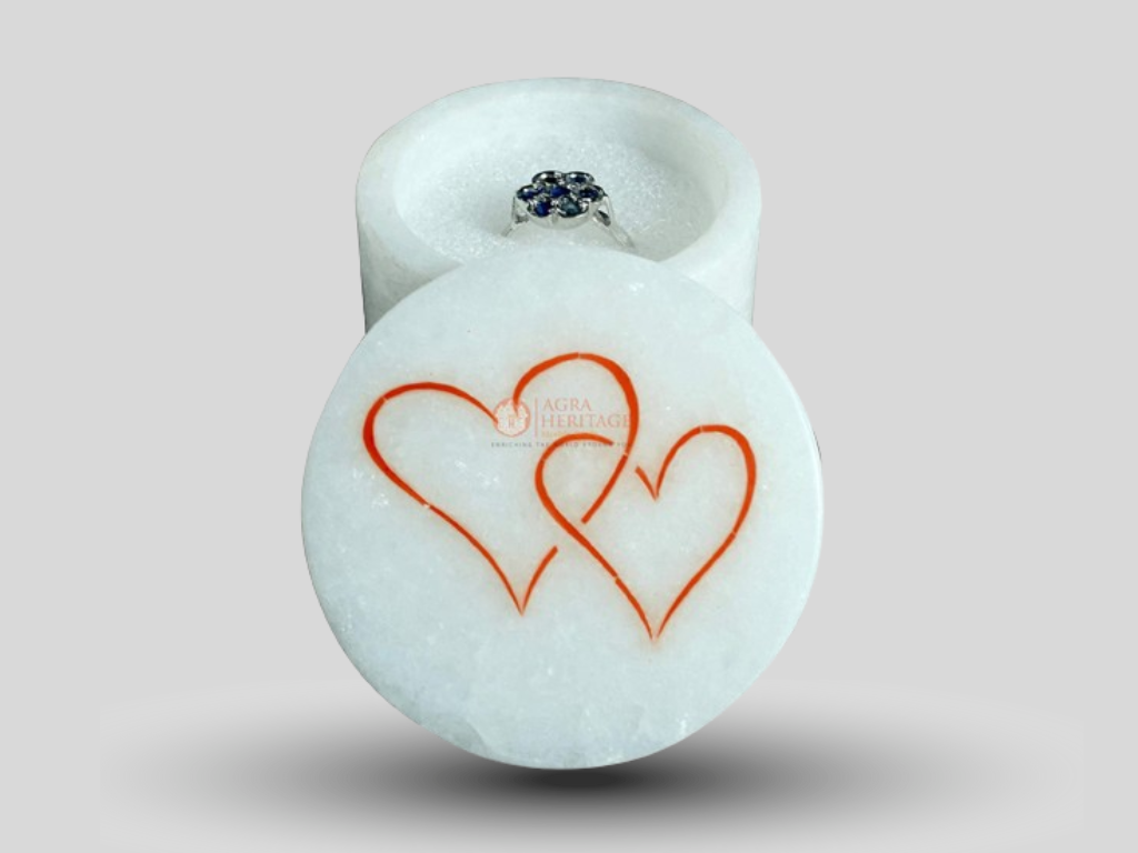 Marble Ring Box Carnelian Heart Shape Inlay Special Love Gifts